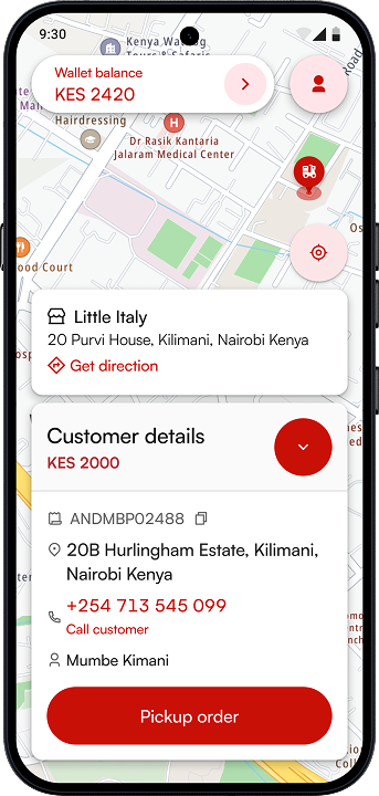 Pickup order screen